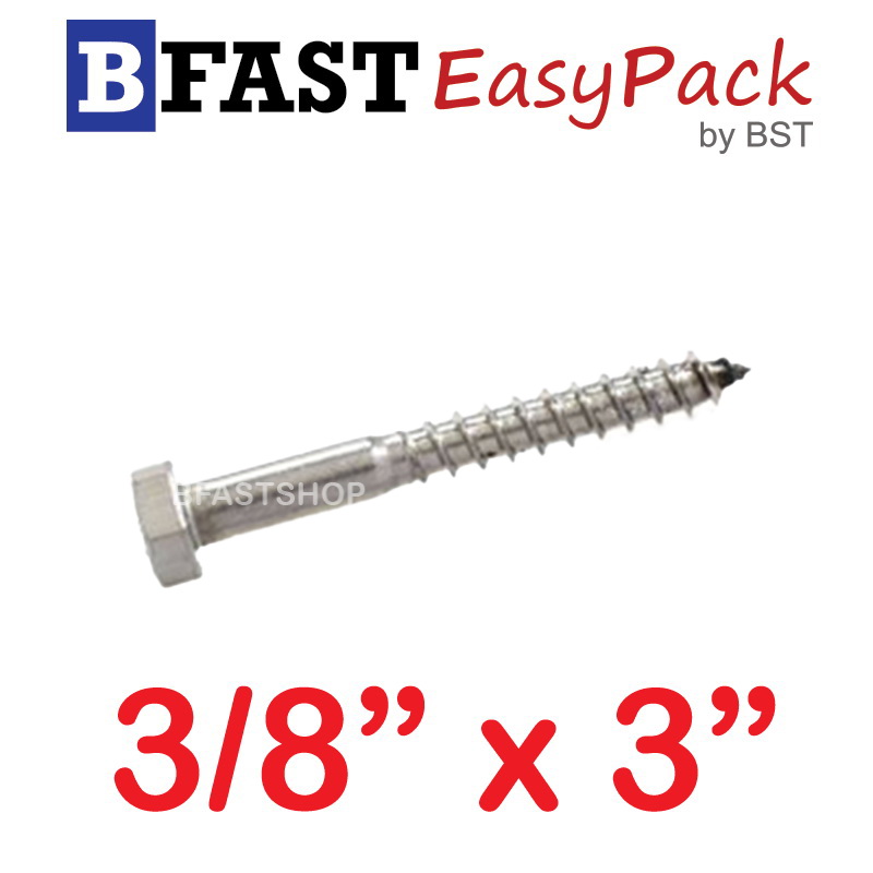 สกรูเกลียวปล่อยขันไม้สแตนเลส 3/8" x 3" ( 1 ตัว/ถุง)