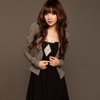 fashion Suit เสื้อสูทแฟชั่น ใส่ทำงาน สีกาแฟ ไหล่ยกสูง กระดุมหน้า น่ารักมากๆ เหมาะสำหรับสาวมั่น สาวออฟฟิต Asia Street Fashion