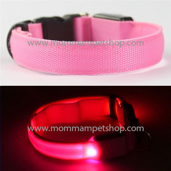ปลอกคอสุนัข แมวเหมียวเรืองแสง สุนัขเรืองแสงไฟ LED สีชมพู