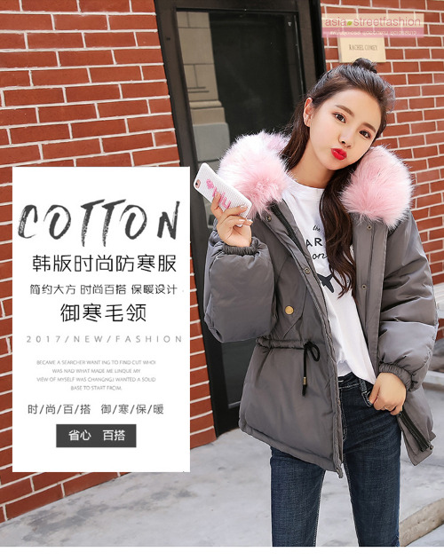 เสื้อกันหนาวฮู้ดดี้ แต่งเฟอร์หนาฟู งานเกรดดีเหมือนแบบ บุนวมหนา อุ่นมาก หิมะก็เอาอยู่ (ถอดขนถอดฮู้ดได้) เทาฮู้ดชมพู M