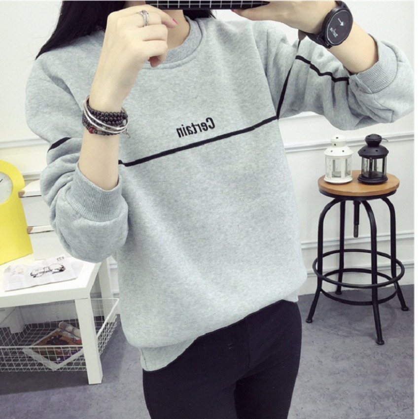 Korea เสื้อแฟชั่น แขนยาว บุกันหนาว สีเทา รุ่น 028-6270