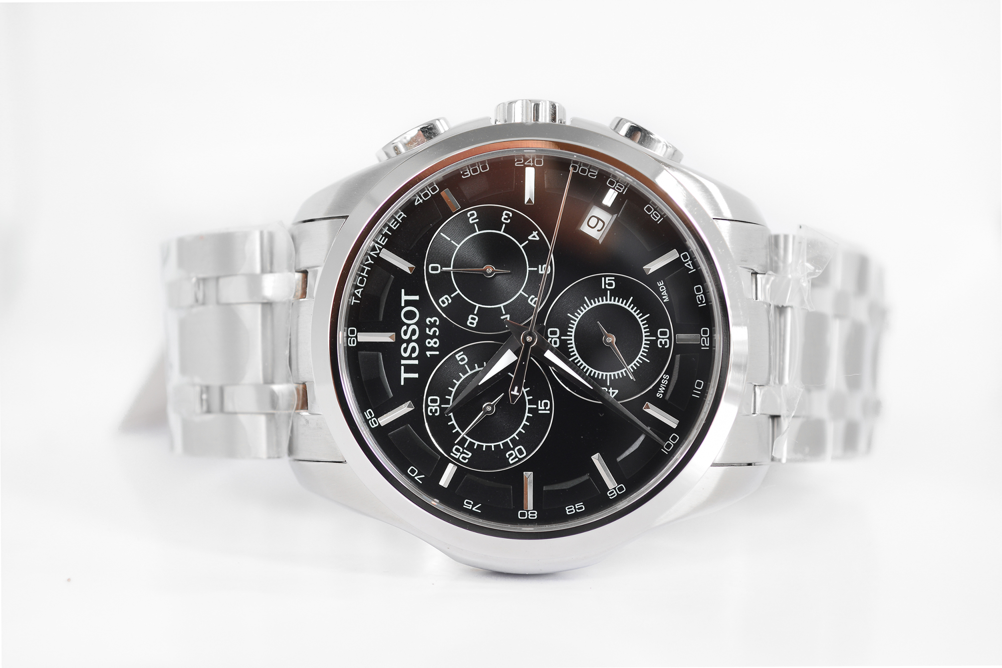 Tissot Couturier Quartz Chronograph หน้าดำ สายเหล็ก