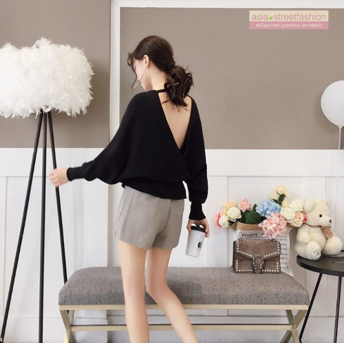 เสื้อไหมพรม ทรงสวย เซ็กซี่ โชว์แผ่นหลัง จั๊มเอว พร้อมส่ง