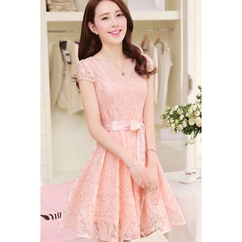 2015 Summer New style Women's Lady Slim-fit Medium style LaceChiffon Sleeveless Long Dresses Onlinees (Pink)