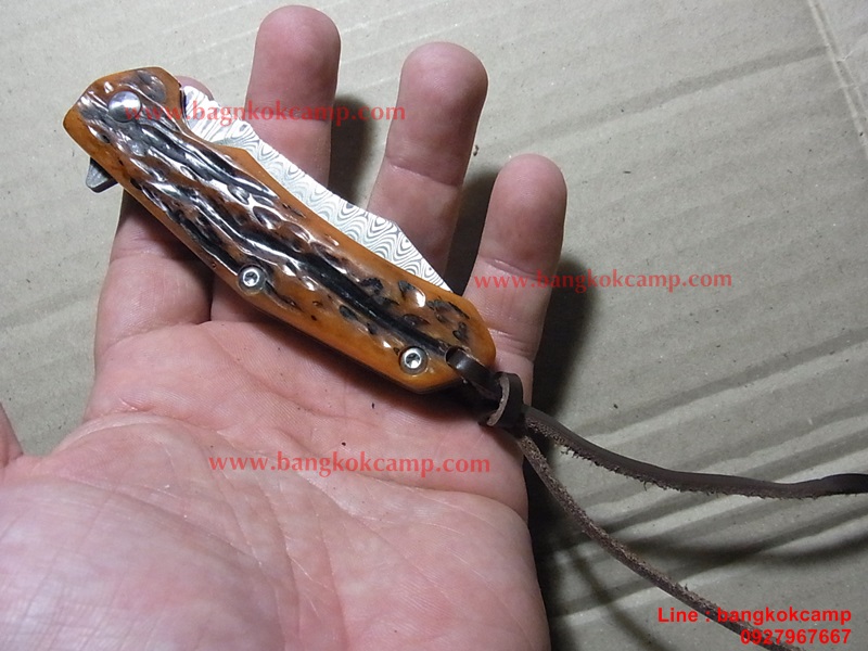 มีดพับ ดามัสกัส Damascus พร้อมซองหนังแท้ (เล่มใหญ่)