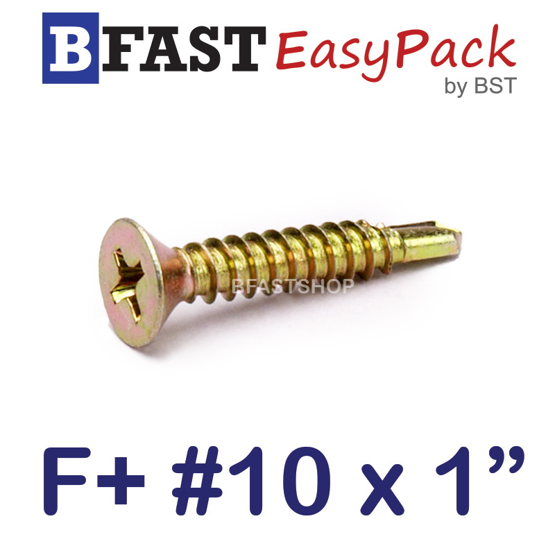 สกรูปลายสว่านเตเปอร์มีปีก F+ #10 x 1" Wing Tek (25 ตัว/ถุง)