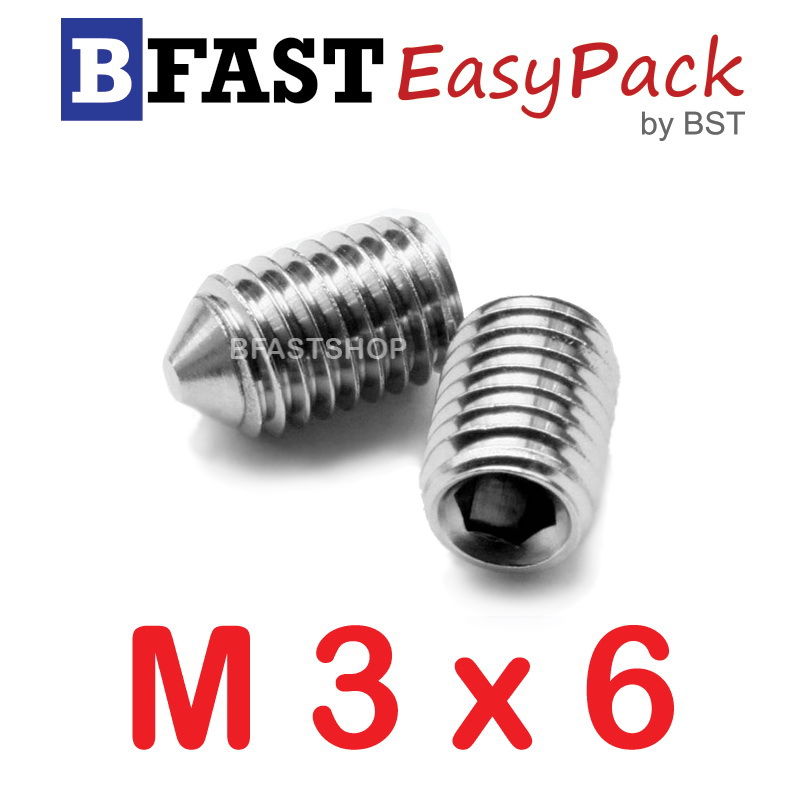 สกรูตัวหนอนปลายแหลมสแตนเลส SUS M3 x 6 (5 ตัว/ถุง)