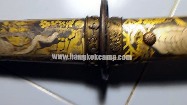 ดาบญี่ปุ่นลายเสือเล่มเล็ก ฮาราคีรี กระไหล่เงิน ใบมีดเป็นเหล็กลาย (ใบมีดดามัสกัส)