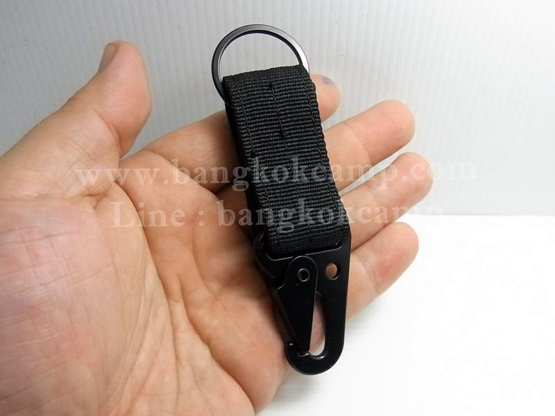 พวงกุญแจ ผ้าคอดูร่า คาราบิเนอร์ Carabiners สแน็ปลิงค์ Snaplink ตะขอเกี่ยว - ห่วงถอดได้ เหน็บเข็มขัดได้ (แบบ1-สีดำ)