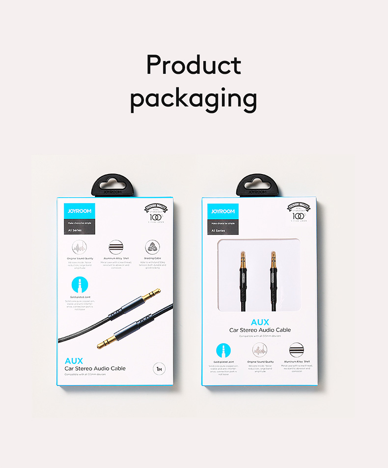 Joyroom A1. AUX car stereo audio cable - สายเชื่อมต่อสัญญาณเสียง 3.5mm สาย 1เมตร 2เมตร