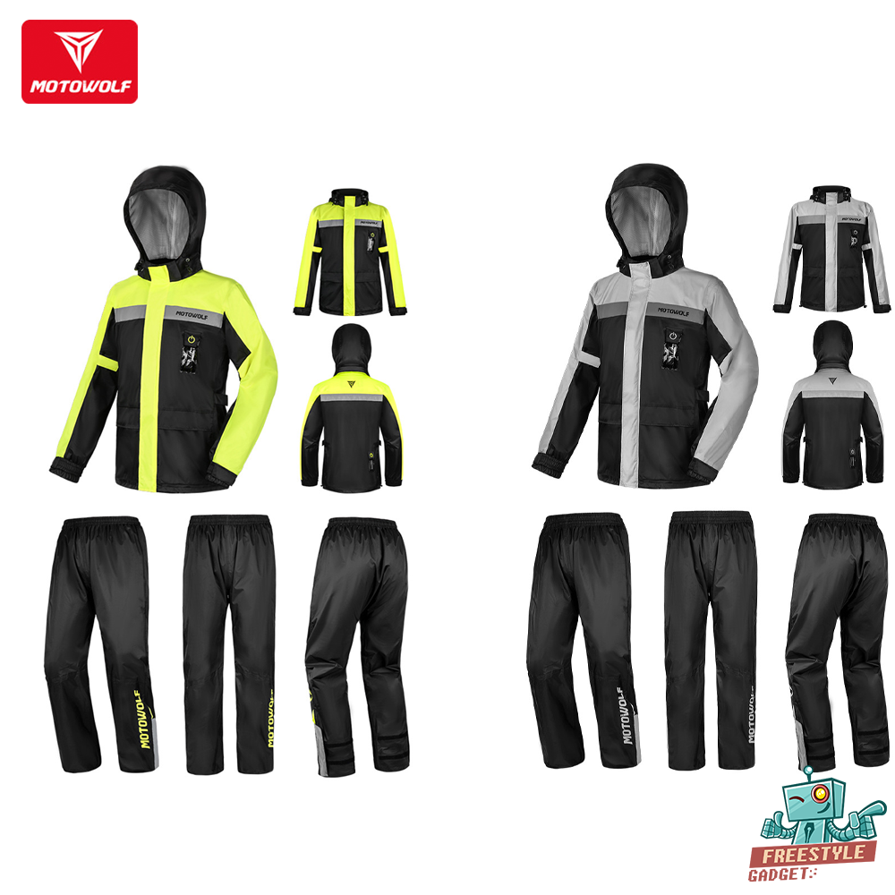 MOTOWOLF MDL0402 - ชุดกันฝน มอเตอร์ไซค์ เสื้อกันฝนพร้อมกางเกง มีแถบเรืองแสง มีไฟ LED เพิ่มความปลอดภัย