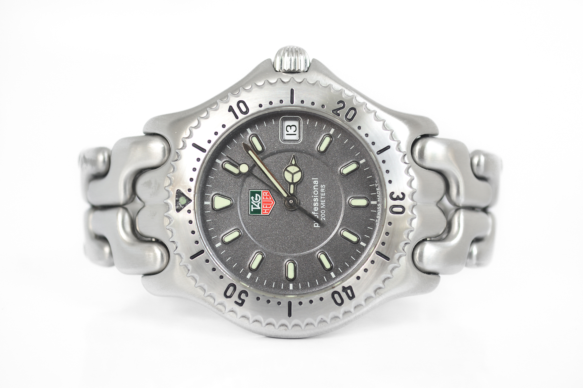 Tag Heuer King Size ก้างปลา เรือนเหล็ก หน้าเทา 2ชั้น