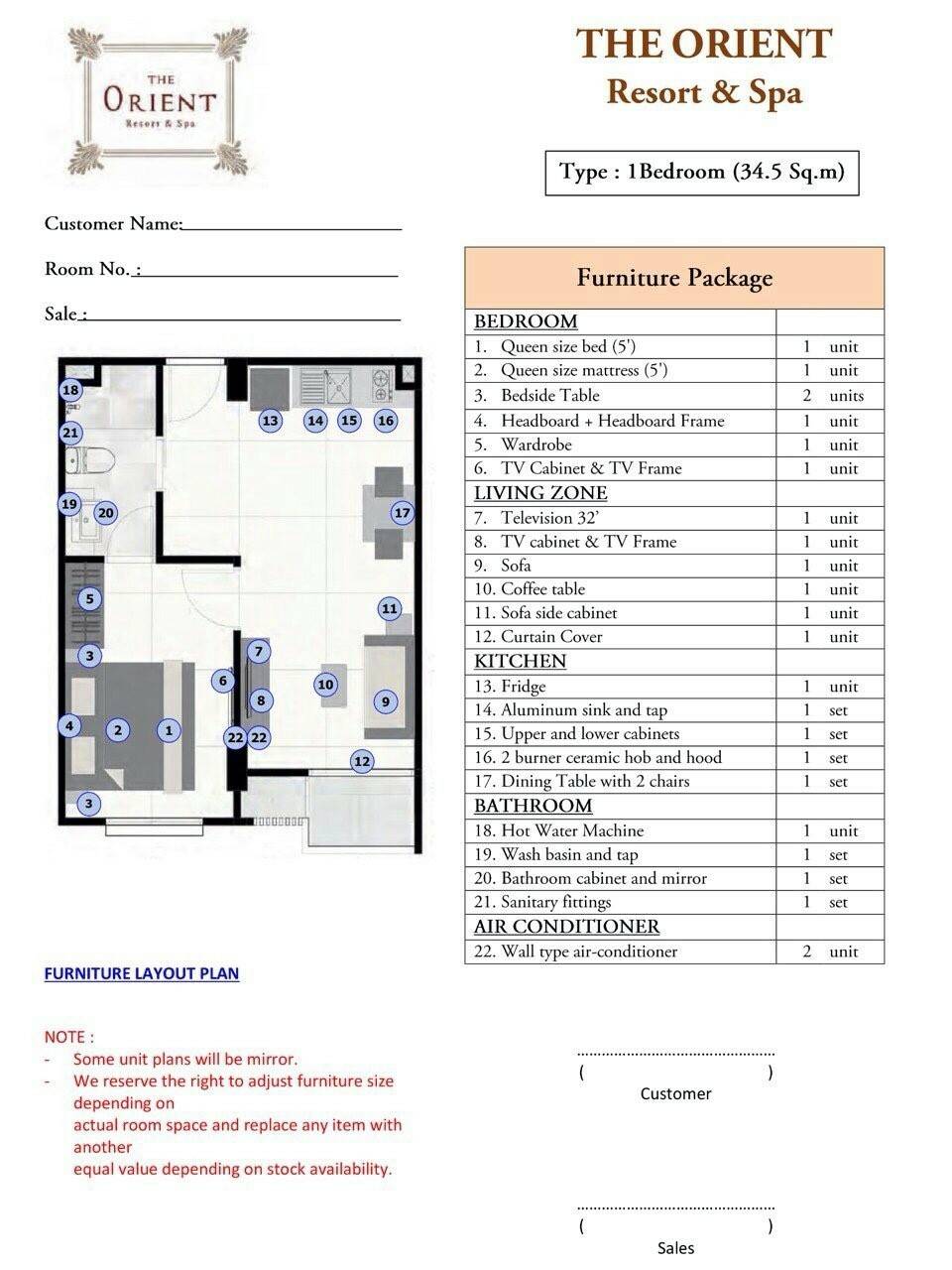 ขายคอนโดThe Orient Resort and Spa (โอเรียนท์ รีสอร์ท แอนด์ สปา) 1 ห้องนอน 1 ห้องน้ำ ชั้น 4 ขนาด 34.67 ตรม.