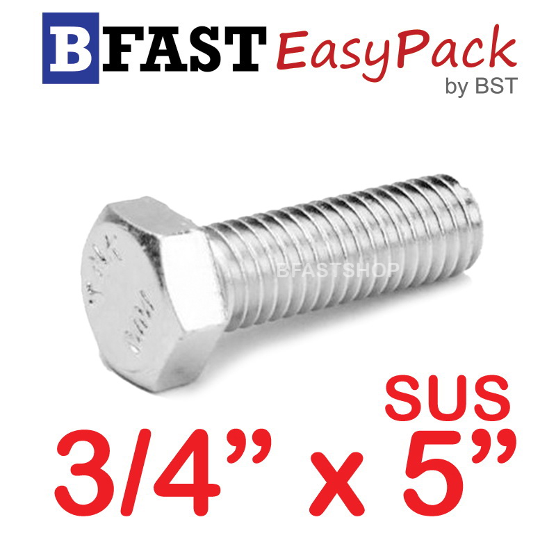 สกรูหัวเหลี่ยมสแตนเลส 3/4" x 5" (1 ตัว)
