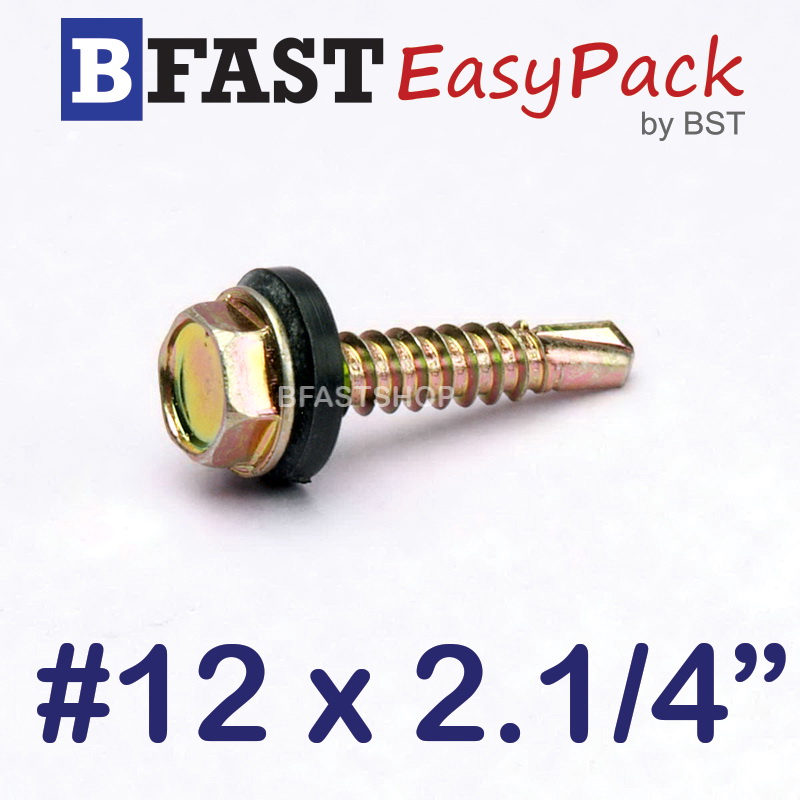 สกรูหัวเหลี่ยมปลายสว่าน #12 x 2.1/4" +ยางรอง (ุ15 ตัว/ถุง)