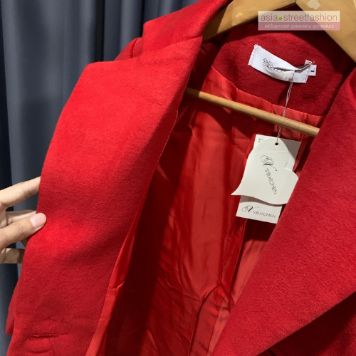 เสื้อโค้ท สไตล์เกาหลี ทรงโคล่ง แบบเก๋ ผ้าหนากันหนาวได้ดี บุซับในกันลม พร้อมส่ง สีแดง