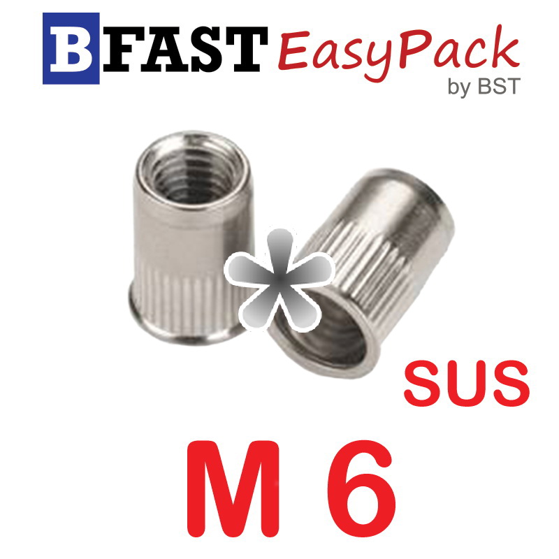 รีเวท-นัท หัวเตเปอร์ คอลาย สแตนเลส SUS M6 ( 1 ตัว/ถุง )