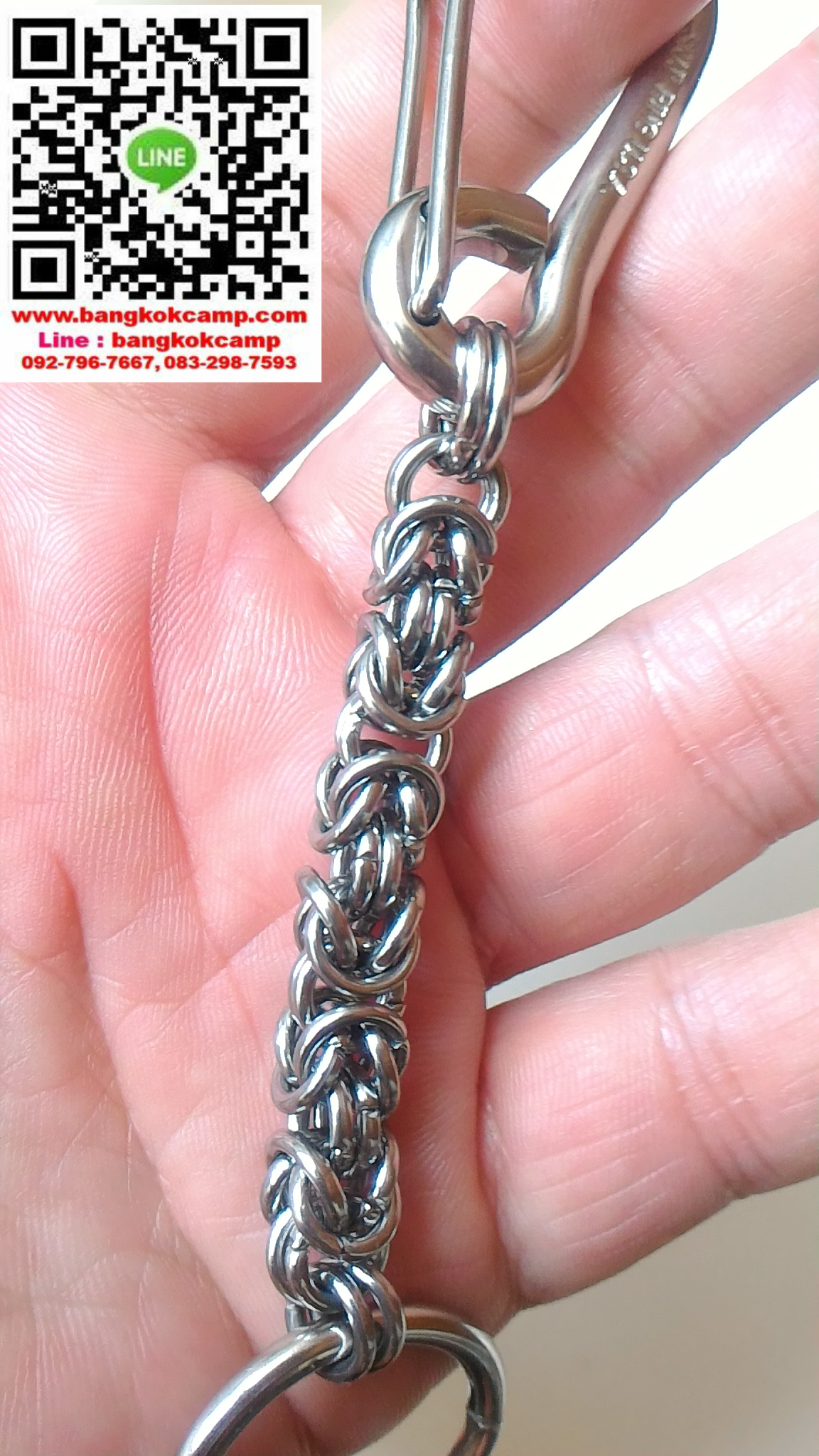 พวงกุญแจ+สร้อยงานถักมือ คาราบิเนอร์ Carabiner สแน็ปลิงค์ Snaplink -สแตนเลส (แบบที่1)