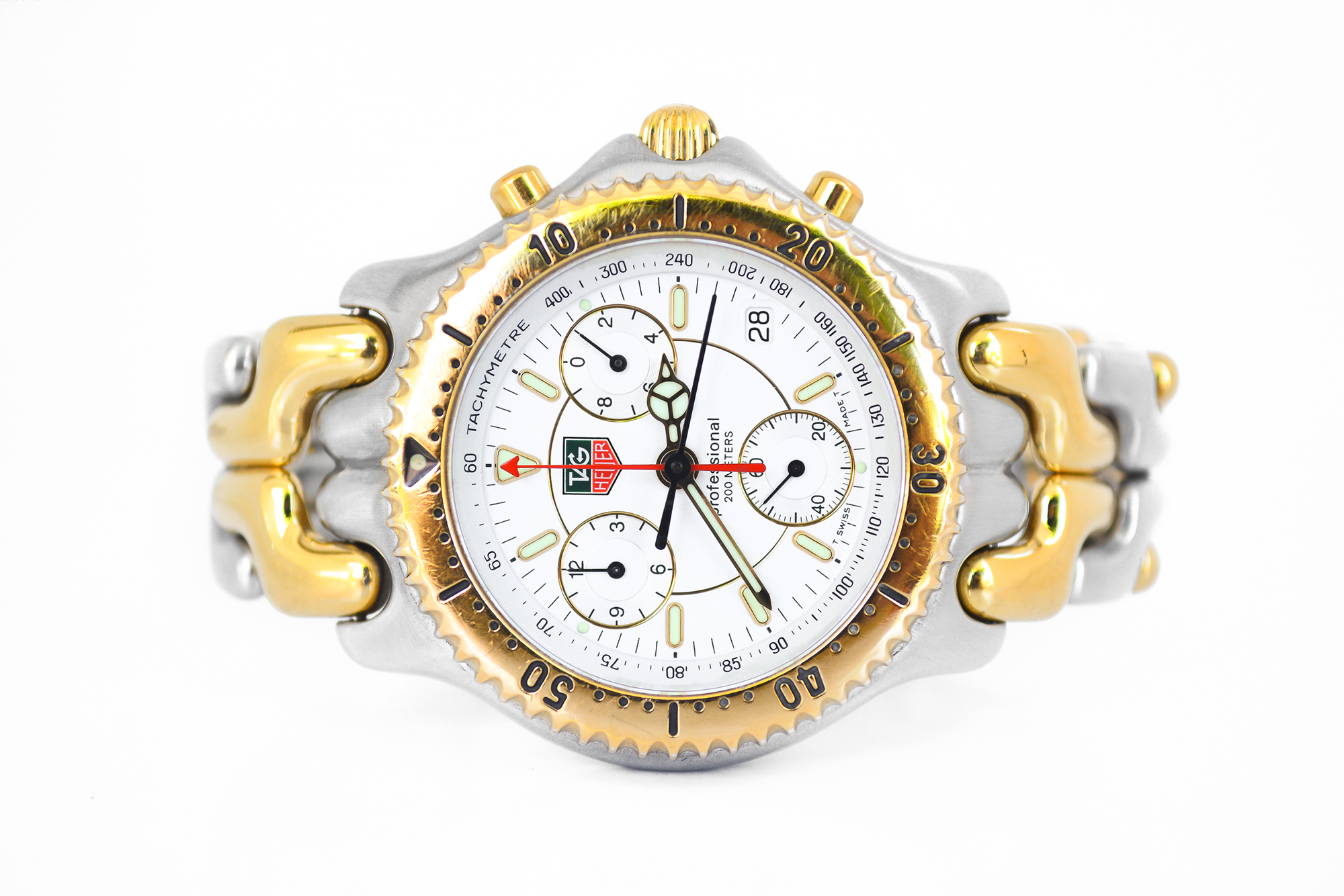 Tag Heuer ก้างปลา 2tone King Size Chronograph หน้าขาววงแหวน 3ชั้น