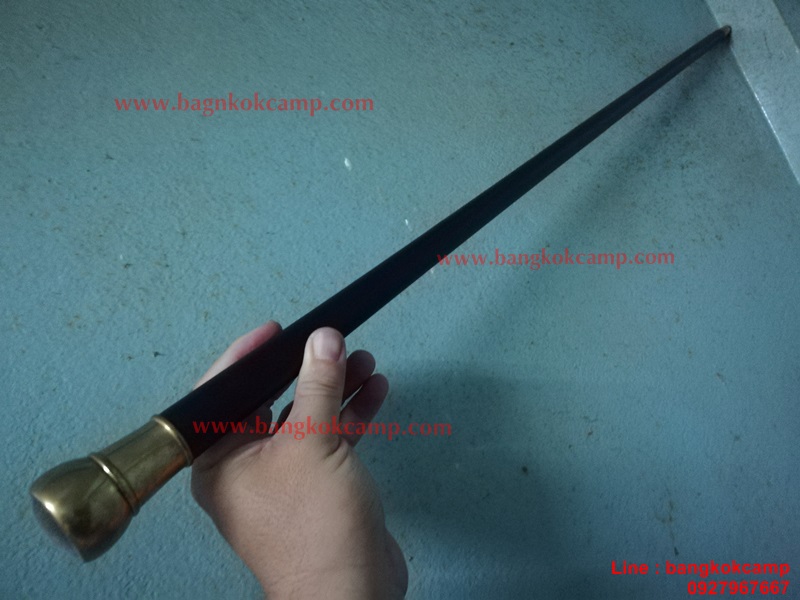 ไม้ตะพด ไม้เท้า หัวทองเหลือง ประดับเหรียญ ร.5 (เหรียญใหญ่)