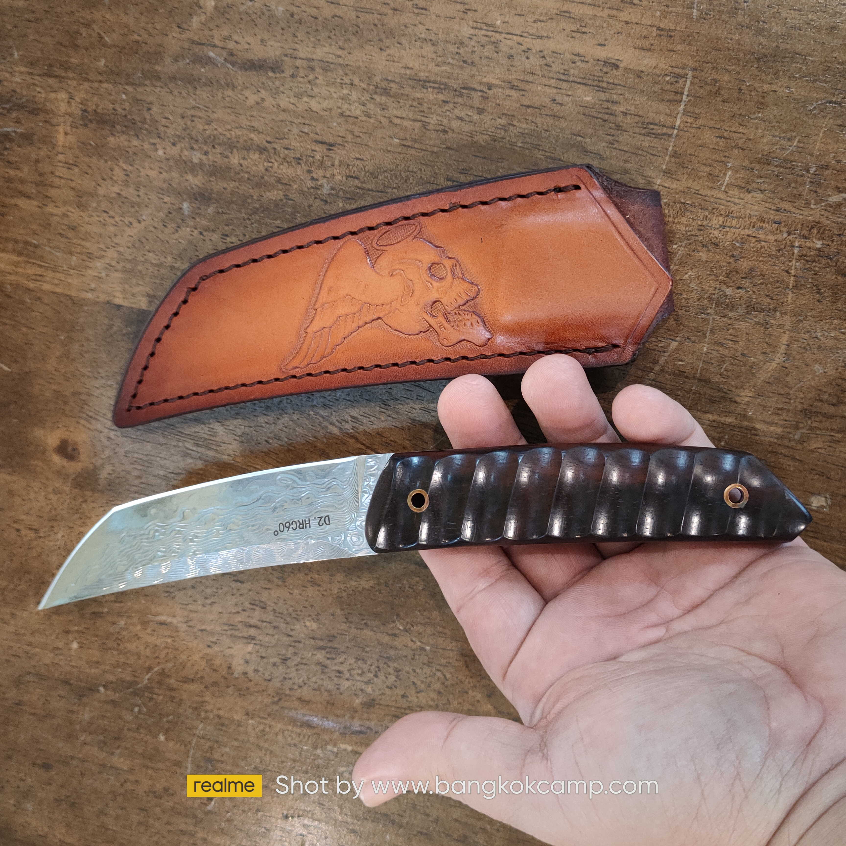 มีดดามัสกัส ด้ามไม้ พร้อมซองหนังแท้