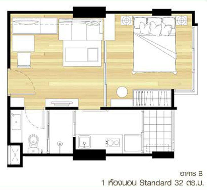 ให้เช่าคอนโด U Delight @ Jatujak Station (ยู ดีไลท์ แอท จตุจักร สเตชั่น) 1 ห้องนอน 32 ตร.ม.ชั้น 10 อาคาร บี