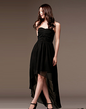 maxi dress ชุดเดรสยาว ชุดเดรสงานแต่งงาน เกาะอก ผ้าชีฟอง สีดำ สามารถใส่ออกงานได้ Asia Street Fashion