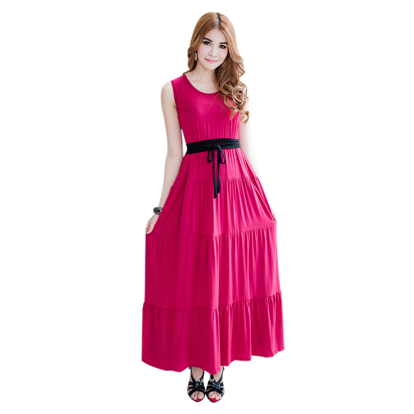 Fashionstory Maxi Womens Dresses Online รุ่น 763/4 (สีแดงเข้ม)
