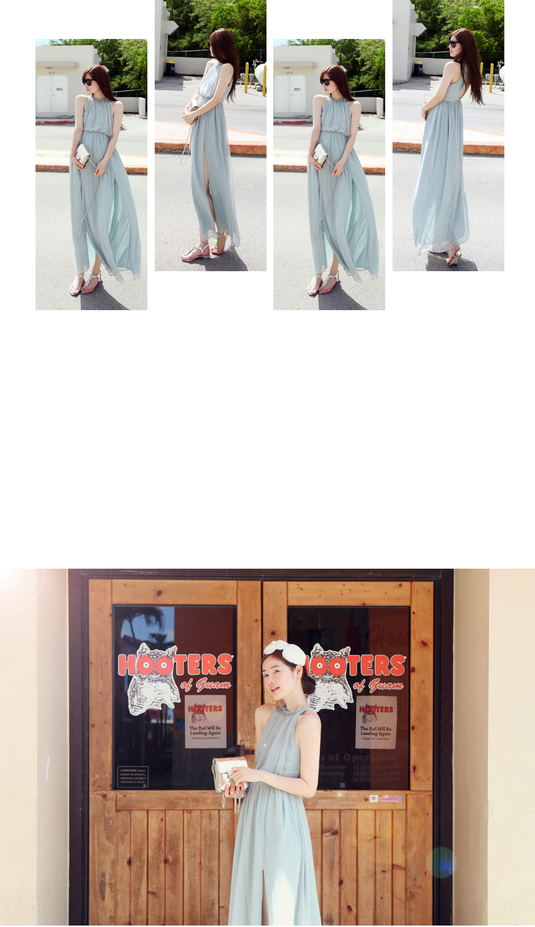 maxi dress - ชุดเดรสยาวผ้าชีฟอง ใสเที่ยว ใส่ทำงาน แขนกุด เปิดหลัง สีเขียว น่ารัก ใส่ออกงานได้ Asia Street Fashion