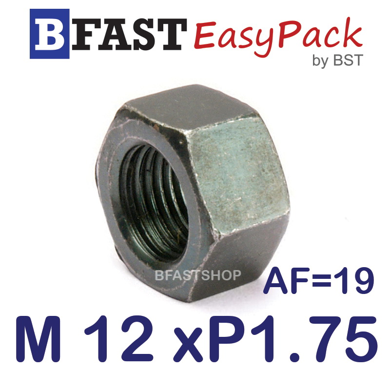 หัวน็อตมิลดำ M12 x P1.75 ขอบ 19 mm. หนา 10 mm. (8 ตัว/ถุง)