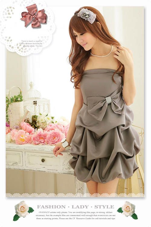 dress ชุดเดรสแฟชั่นใส่ออกงาน ผ้าซาติน สีเทา แต่งโบว์ สม๊อคช่วงอก น่ารัก ใส่ไปงานแต่งงาน สวยมากๆ ค่ะ Asia Street Fashion