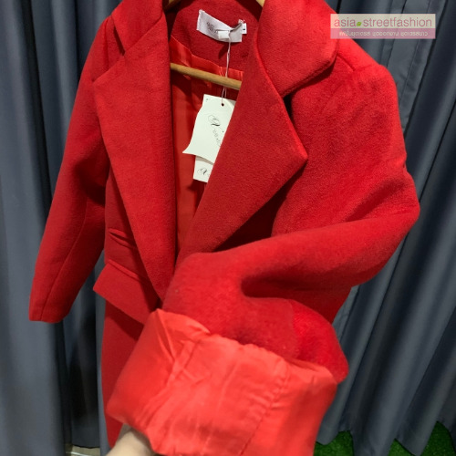 เสื้อโค้ท สไตล์เกาหลี ทรงโคล่ง แบบเก๋ ผ้าหนากันหนาวได้ดี บุซับในกันลม พร้อมส่ง สีแดง
