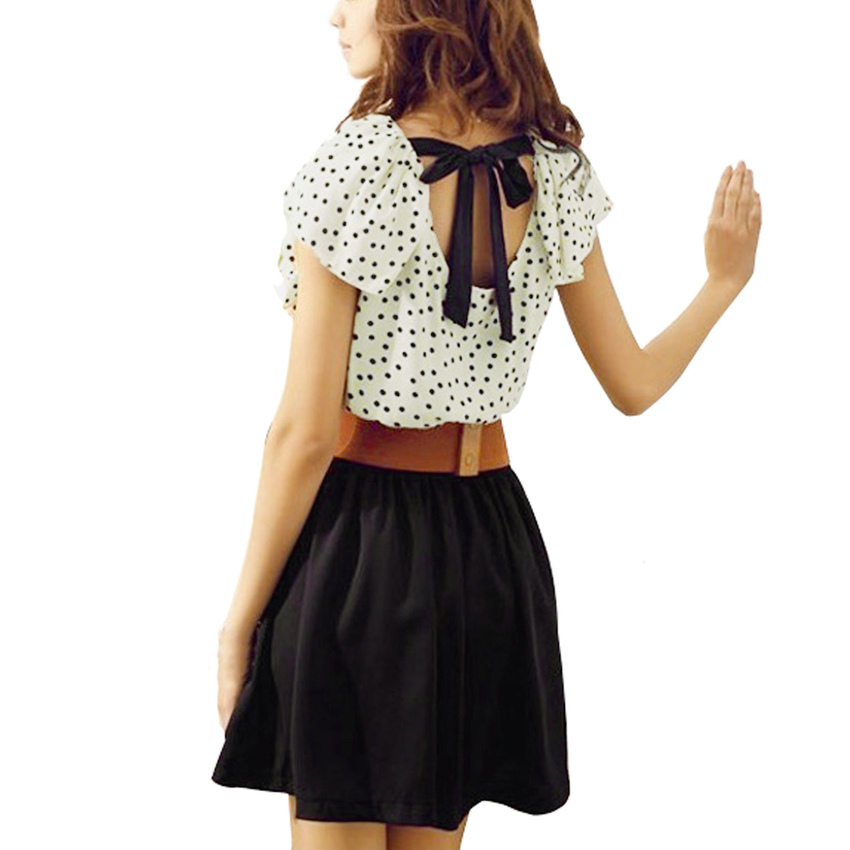 ZANZEA Women's Short Sleeve Top Polka Waist Mini Chiffon PartyAsia Dresses+ Belt