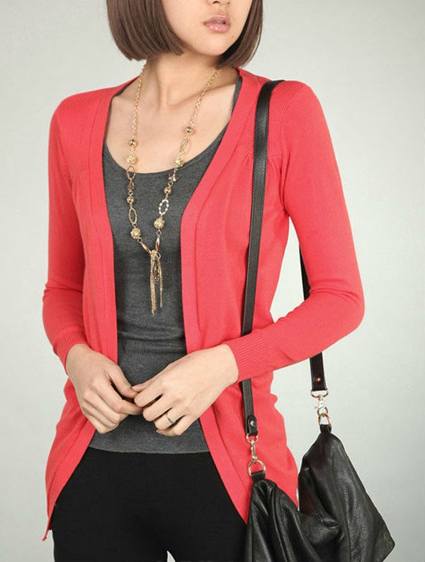 fashion เสื้อคลุมแฟชั่น แขนยาว สีแดง น่ารัก ใส่เป็นเสื้อคลุมเที่ยว ทำงาน สีสดใส น่ารัก Asia Street Fashion