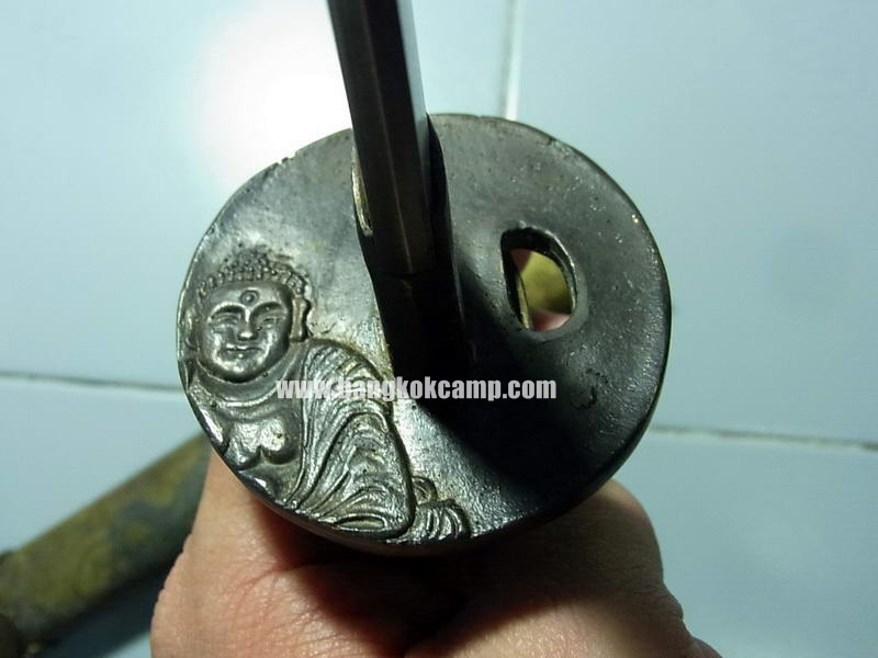 ซามูไรสั้น ดาบญี่ปุ่น ลายมังกรเล่มเล็ก ฮาราคีรี กระไหล่เงิน ใบมีดเป็นเหล็กลาย (ใบมีดดามัสกัส)