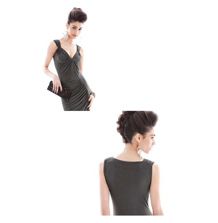 MAXI DRESS เดรสยาว ผ้าคอตตอน แขนกุด เข้ารูป คอวี เซ็กซี่ สีเทา ใส่เที่ยว ใส่ออกงาน สวยๆ ASIA STREET FASHION