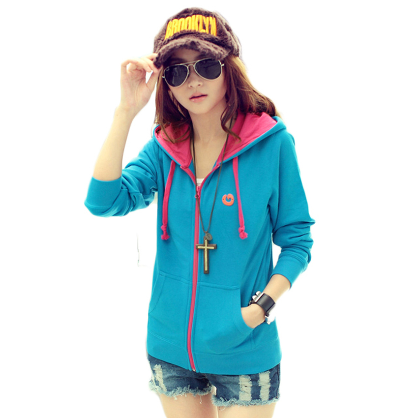 Tucky&Jiang เสื้อคลุม แขนยาว กระเป๋าหน้า ซิบหน้า มีฮู้ด(สีน้ำเงิน)
