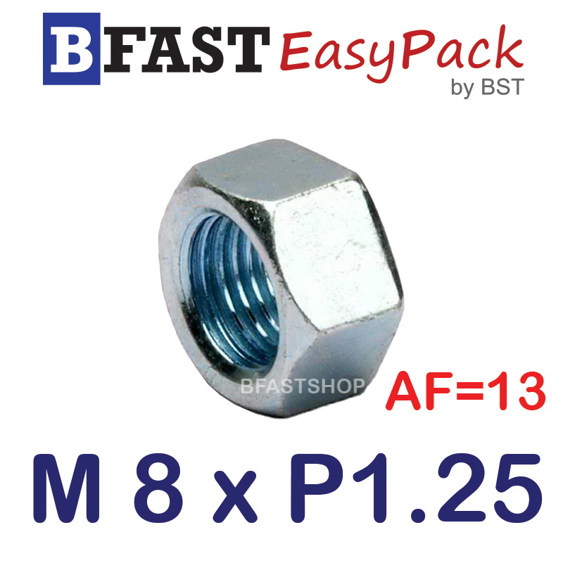 หัวน็อตมิลขาว M8 x P1.25 ขอบ 12 mm. หนา 6.5 mm. (20 ตัว/ถุง)
