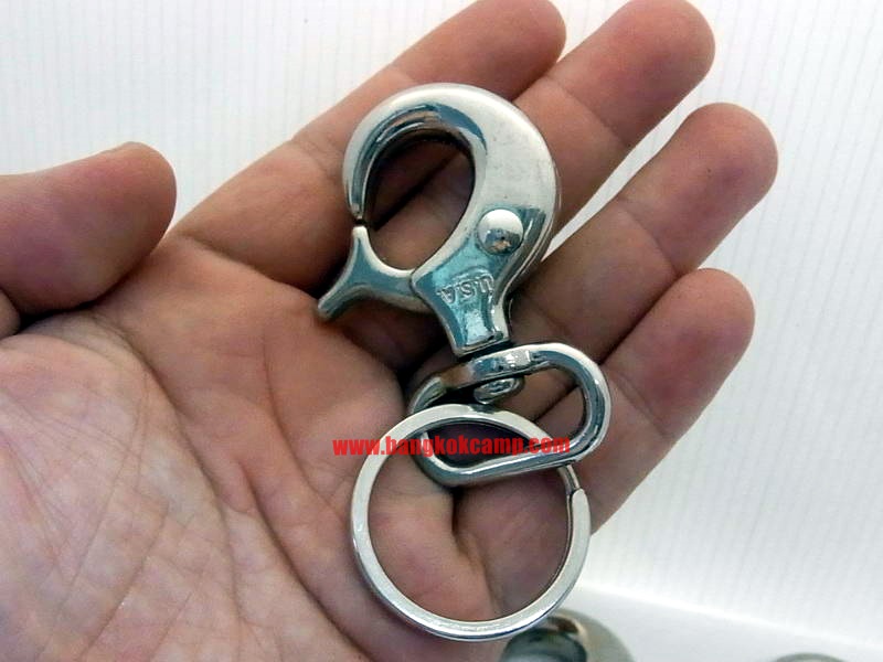 พวงกุญแจ ตะขอเกี่ยว - โลหะ สีเงิน Made in USA ใหม่เก่าเก็บ (ทำหูเกี่ยวสายสะพายกระเป๋าได้)