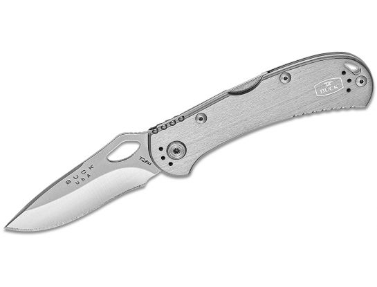 มีดพับ Buck 722 SpitFire Folding Knife 3-1/4" Plain Blade, Gray Aluminum Handles - 7449