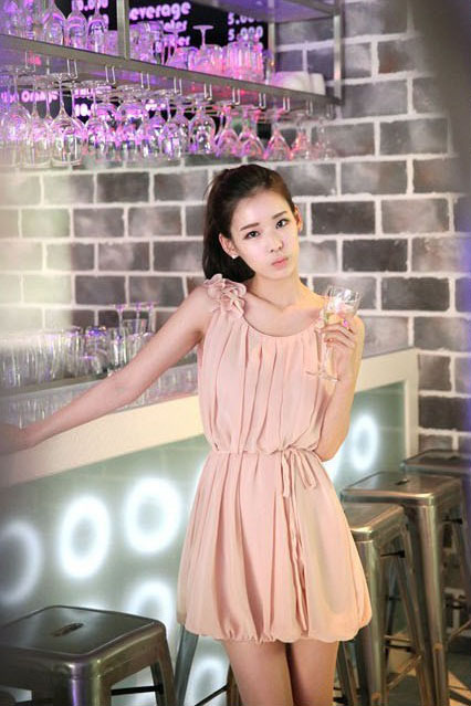dress เดรสทํางาน สีโอรส ผ้าชีฟอง น่ารักๆ ใส่ออกงานได้
