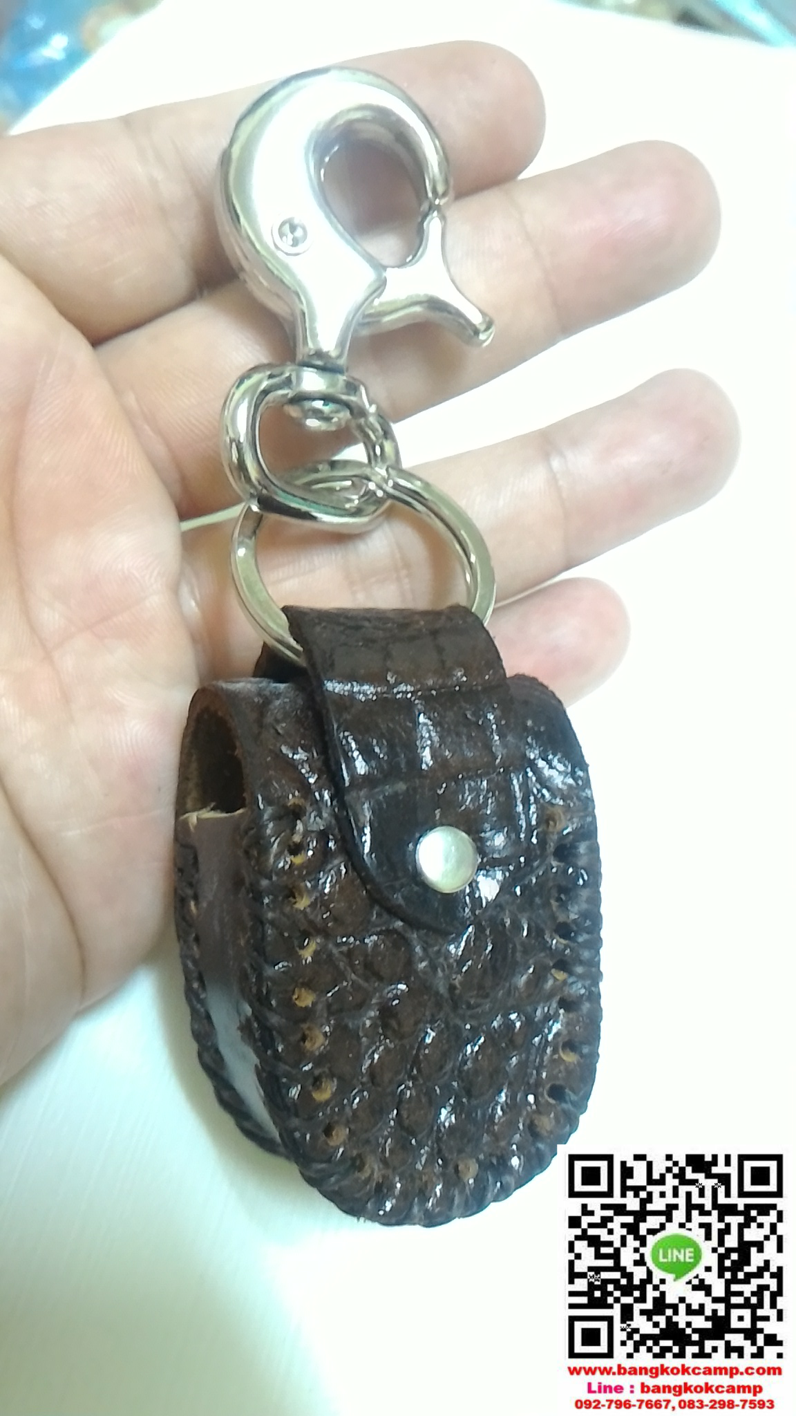 ซองหนังจรเข้แท้ เย็บมือ ใส่กล้องส่องพระ + พวงกุญแจ USA. งานเก่า แท้