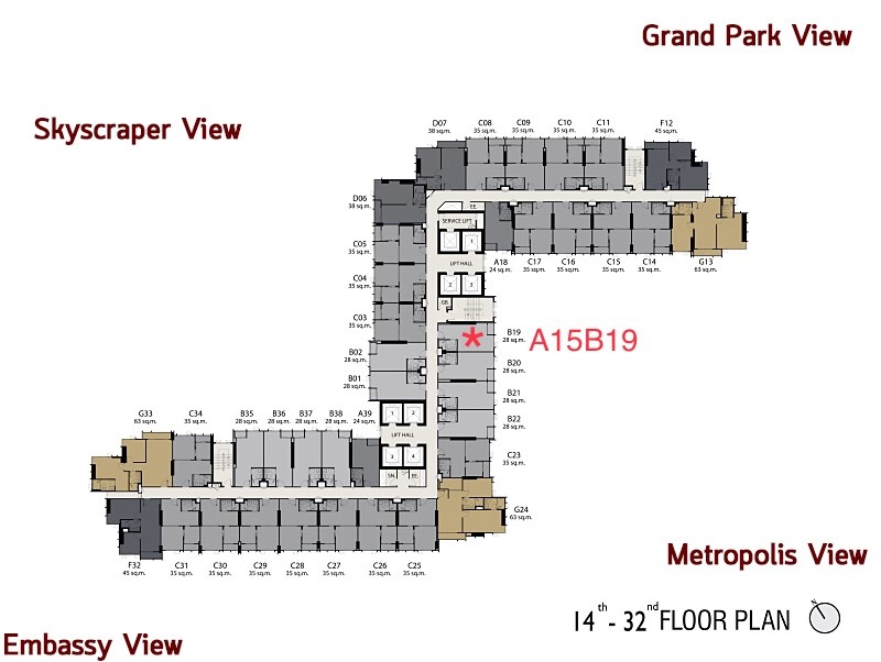 ห้เช่า คอนโด Life One Wireless (ไลฟ์ วัน ไวร์เลส) ห้องสตูดิโอ 28 ตรม ชั้น 15 ห้อง A15B19