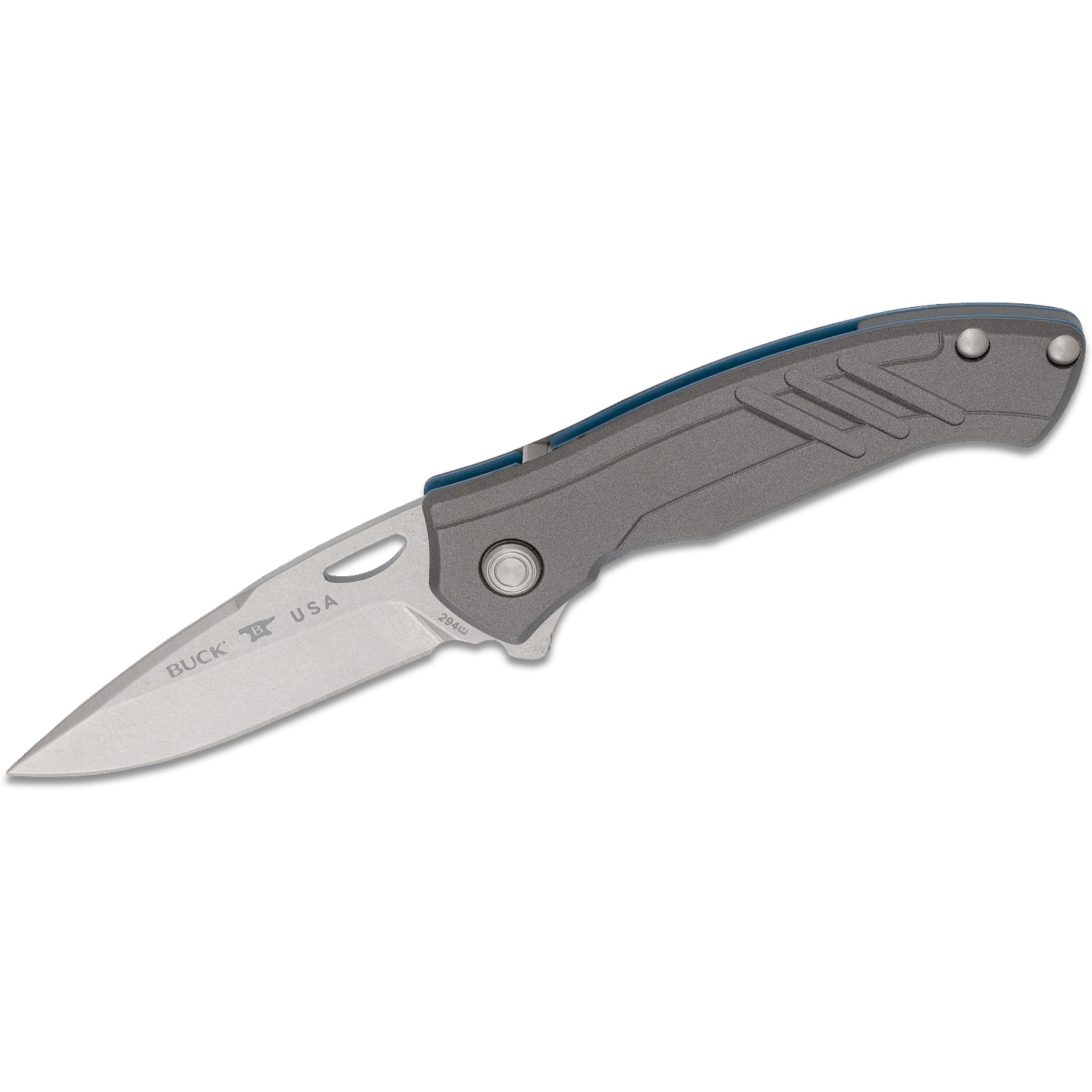มีดพับ Buck 294 Momentum Flipper Knife Assisted 3.125" S30V Stonewash Plain Blade, Gray Cerakote Coated Aluminum Handles - 12227