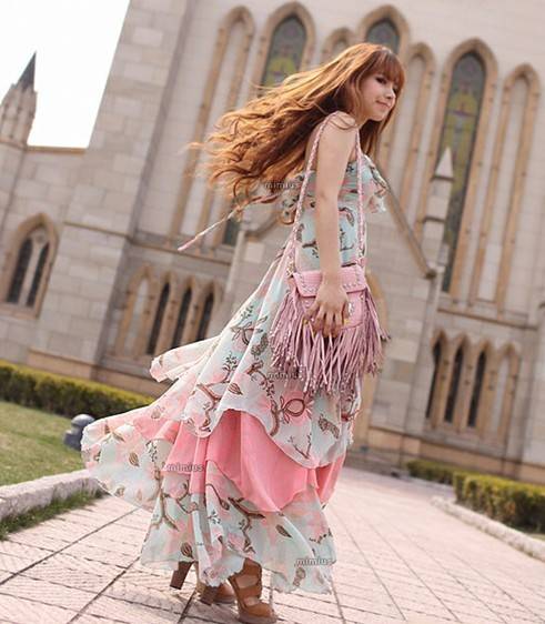 maxi dress ชุดเดรสยาว ใส่เที่ยว โทนชมพู ฟ้า ใส่ไปงานแต่ง ใส่ออกงานได้ น่ารัก สวยมาก