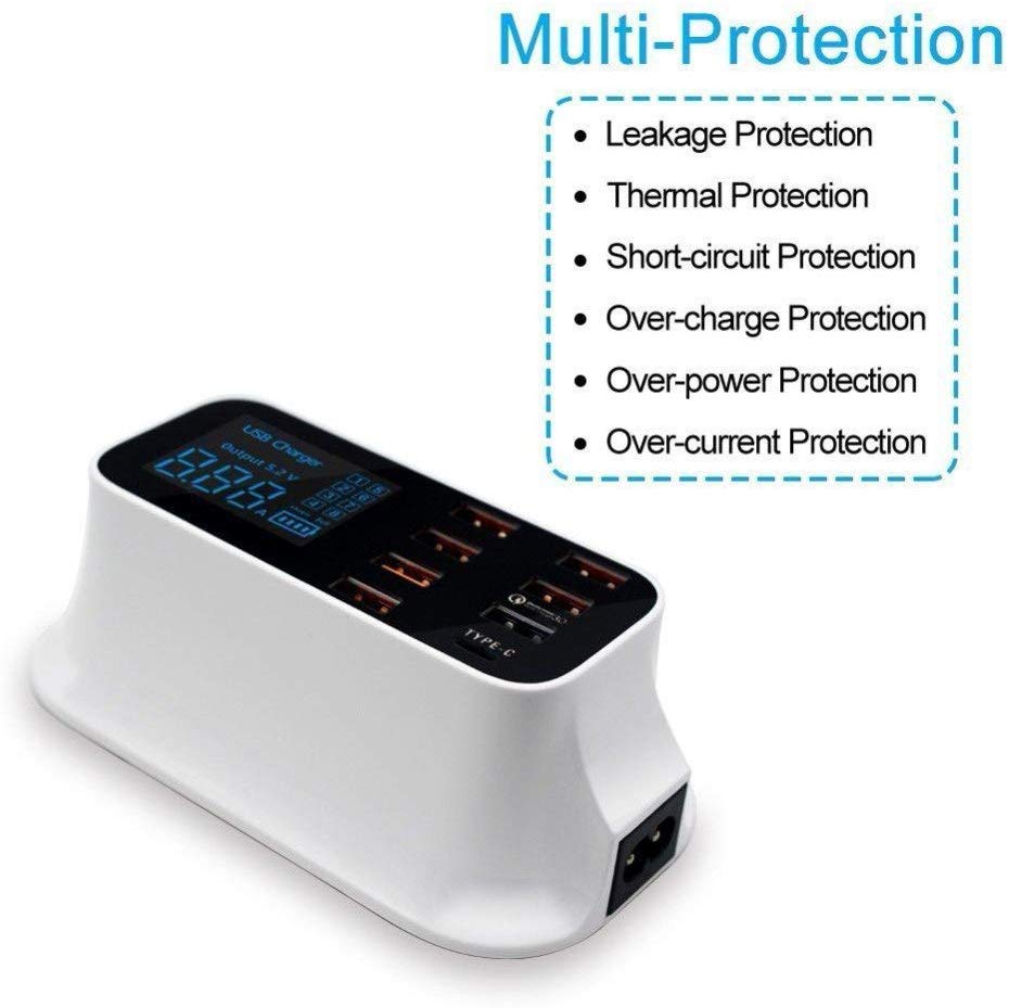 CD-A19Q USB Charger LCD 8 port 40W - แท่นชาร์จ USB 7 ช่อง รองรับ QC3.0, PD,Type-C