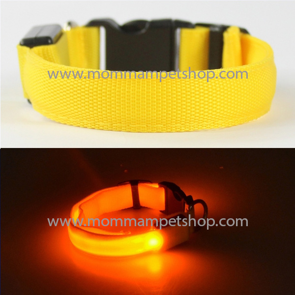 ปลอกคอแมวเหมียวเรืองแสง สุนัขเรืองแสงไฟ LED สีเหลือง