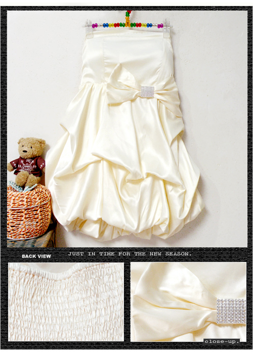 dress ชุดเดรสแฟชั่นใส่ออกงาน ผ้าซาติน สีแอพพริคอท สม๊อคช่วงอก น่ารัก ใส่ไปงานแต่งงาน สวยมากๆ ค่ะ Asia Street Fashion