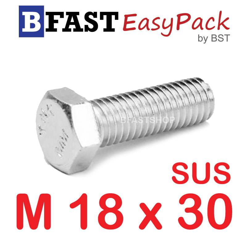 สกรูหัวเหลี่ยมสแตนเลส M18 x 30