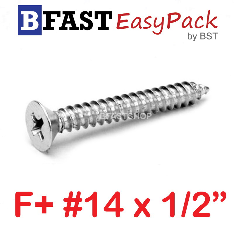 สกรูเกลียวสแตนเลส F+ SUS # 14 X 1/2" (10 ตัว/ถุง)
